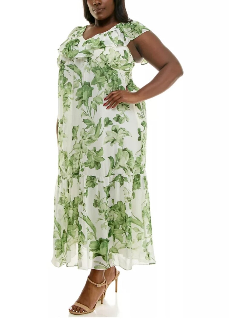 Taylor Plus Size Ruffle V-Neck Dress